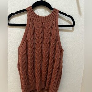 Rust Cable Knit Sleeveless Sweater